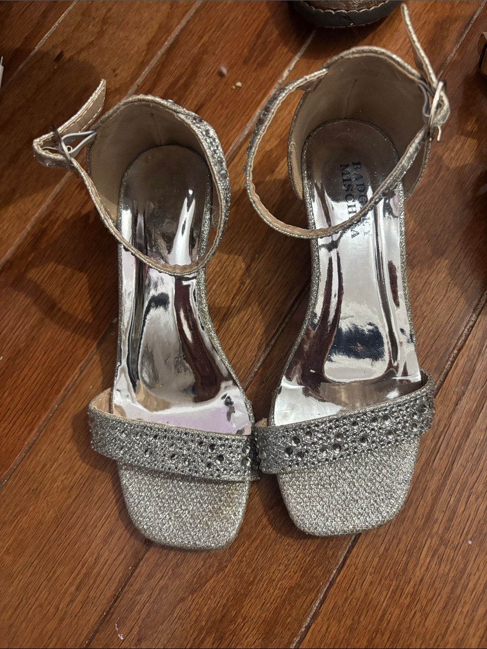 Silver Glitter Ankle-Strap Girls Dress Sandals Badgley Mischka